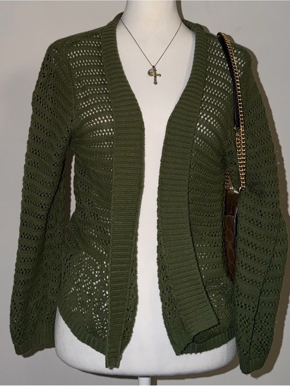 vintage style whimsical fairycore matcha green open knit cardigan